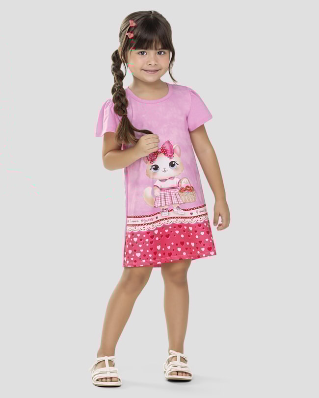 Vestido Infantil Menina Estampado com Strass Kely Kety Rosa-eebc1542-db75-48c5-9e3c-339788277cd3