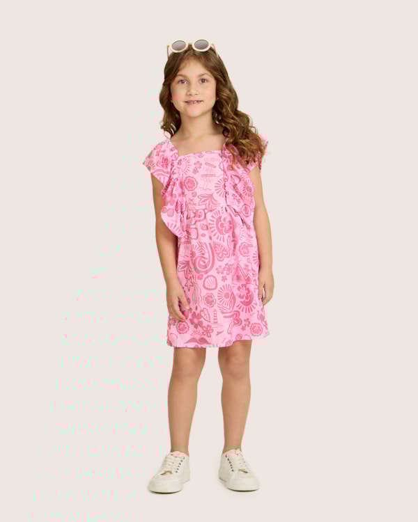 Vestido Infantil Menina Estampado em Malha Canelada - Kely Kety - Blossom