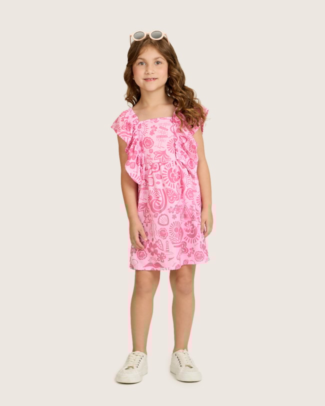 Vestido Infantil Menina Estampado em Malha Canelada - Kely Kety - Blossom-4a202701-ca82-4c6e-8afe-267443cb2cd2