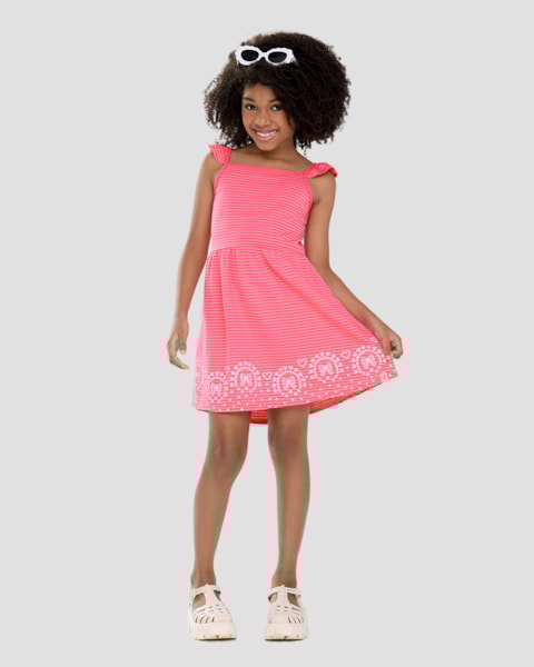 Vestido Infantil Menina Listrado com Babado Kely Kety Rosa