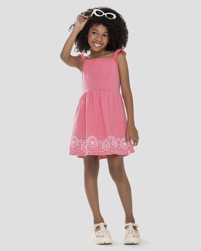 Vestido Infantil Menina Listrado com Babado Kely Kety Rosa-3874c703-eb5f-4529-be16-d63c3979d283