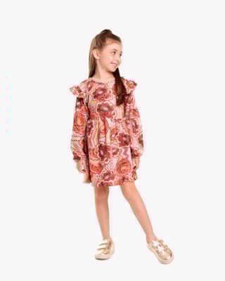 Vestido Infantil Menina Manga Longa Estampado - Kely Kety - Deserto-10