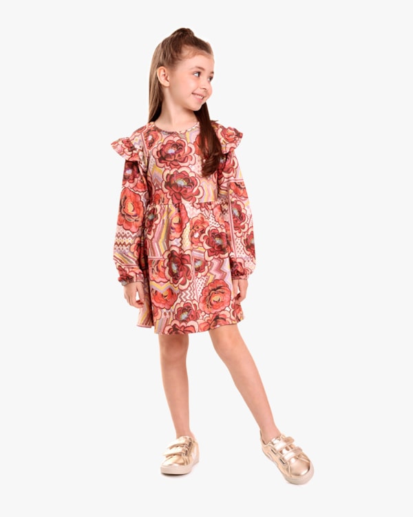 Vestido Infantil Menina Manga Longa Estampado - Kely Kety - Deserto