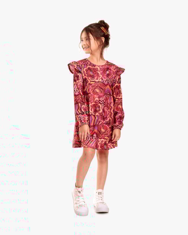 Vestido Infantil Menina Manga Longa Estampado - Kely Kety - Rosa Caramelo-bab3b941-ab06-49a8-97a9-857a8d00839a