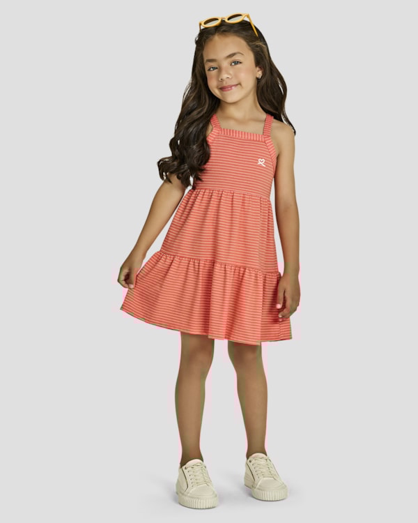 Vestido Infantil Regata em Malha Listrada com Babados - Kely Kety - Mango