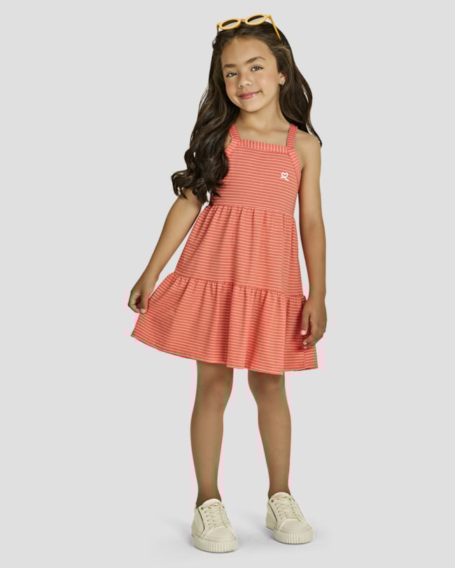 Vestido Infantil Regata em Malha Listrada com Babados - Kely Kety - Mango-047ae899-a9bf-49b2-a761-f39b5eea5a52