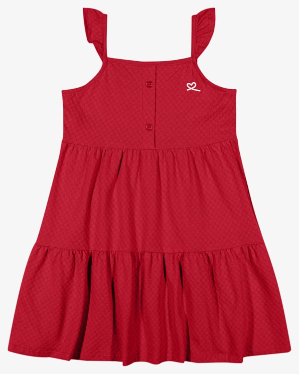 Vestido Infantil Regata em Malha Trabalhada com Babados - Kely Kety - Tomato