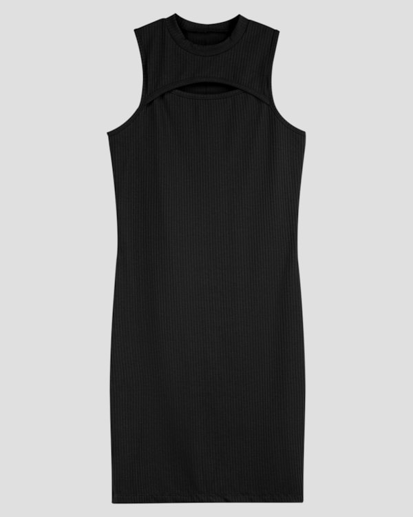 Vestido Juvenil Canelado com Decote Cut Out BaseD Preto