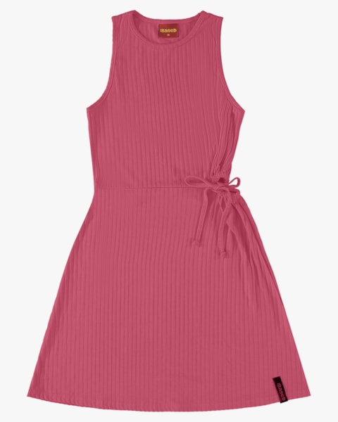 Vestido Juvenil Canelado Cut Out com Amarração- BaseD -Rosa