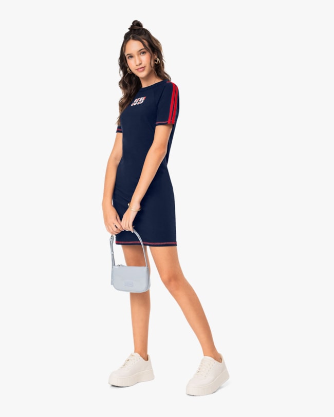 Vestido Juvenil Esportivo com Listras nas Mangas - BaseD - Oxford-a2afd474-9b77-4ea0-b666-bb889652068c