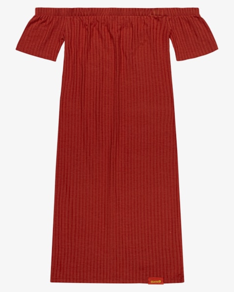 Vestido Juvenil Ombro a Ombro em Malha Canelada - BaseD - Ferrugem