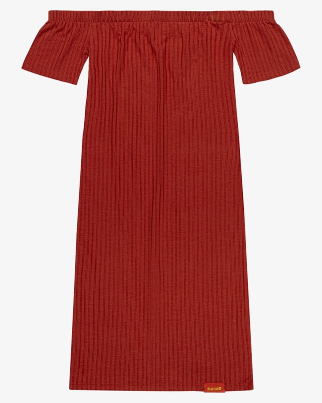 Vestido Juvenil Ombro a Ombro em Malha Canelada - BaseD - Ferrugem-829e42d4-4bd5-466c-b176-95b475cccaee