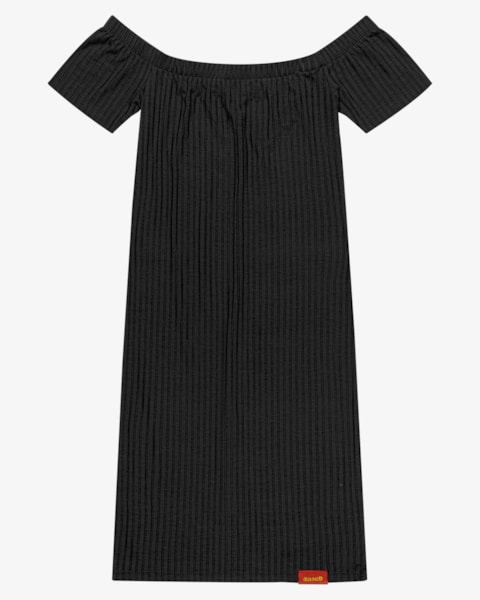 Vestido Juvenil Ombro a Ombro em Malha Canelada - BaseD - Preto