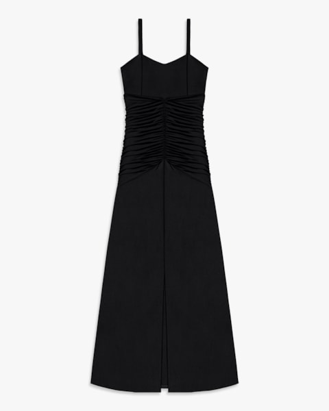 Vestido Longo com Franzido em Malha Crepe- Cereja Rosa -Toffee