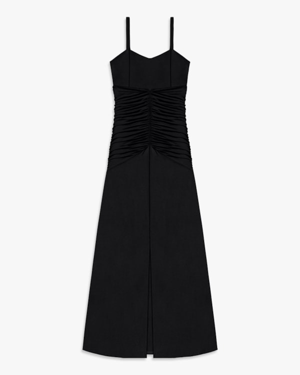 Vestido Longo com Franzido em Malha Crepe- Cereja Rosa -Toffee