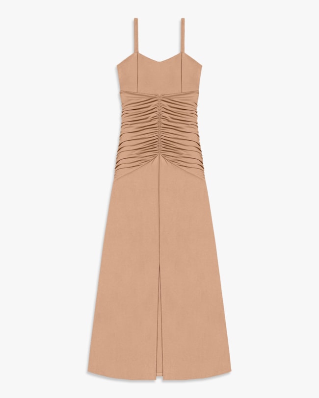 Vestido Longo com Franzido em Malha Crepe- Cereja Rosa -Toffee-4e7ce056-64a5-4524-9833-30480dfbe380