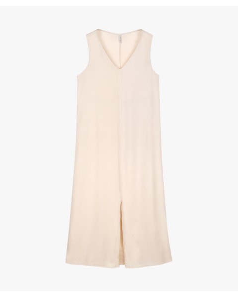 Vestido Longo em Tecido Viscose com Fenda - Cereja Rosa - Areia