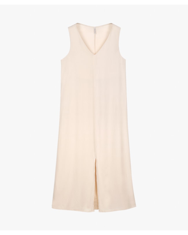 Vestido Longo em Tecido Viscose com Fenda - Cereja Rosa - Areia-525a22a2-868d-4317-ac6d-55c28eee3967