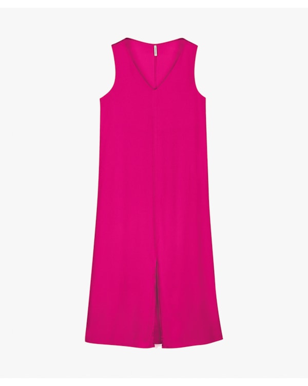 Vestido Longo em Tecido Viscose com Fenda - Cereja Rosa - Pink