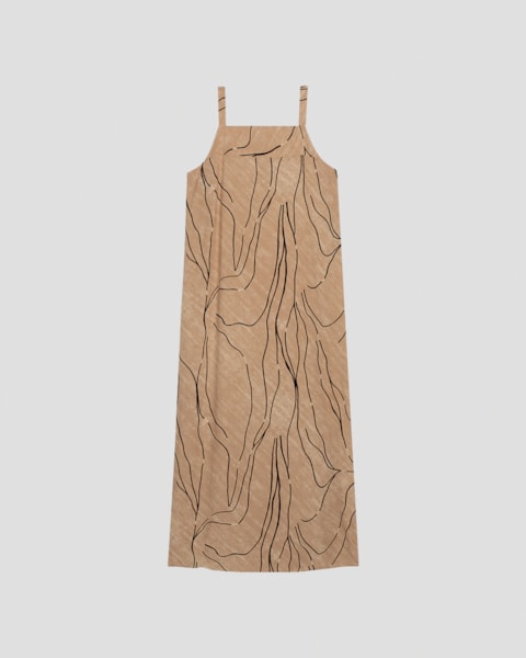 Vestido Longo em Viscose Alça Fina Cereja Rosa Marrom