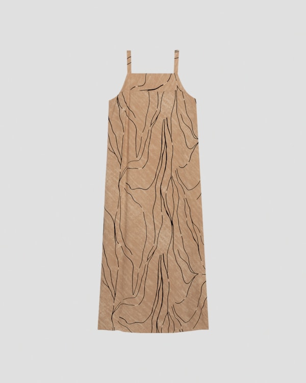 Vestido Longo em Viscose Alça Fina Cereja Rosa Marrom