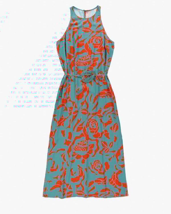 Vestido Longo em Viscose com Abertura Lateral - Cereja Rosa - Carrot