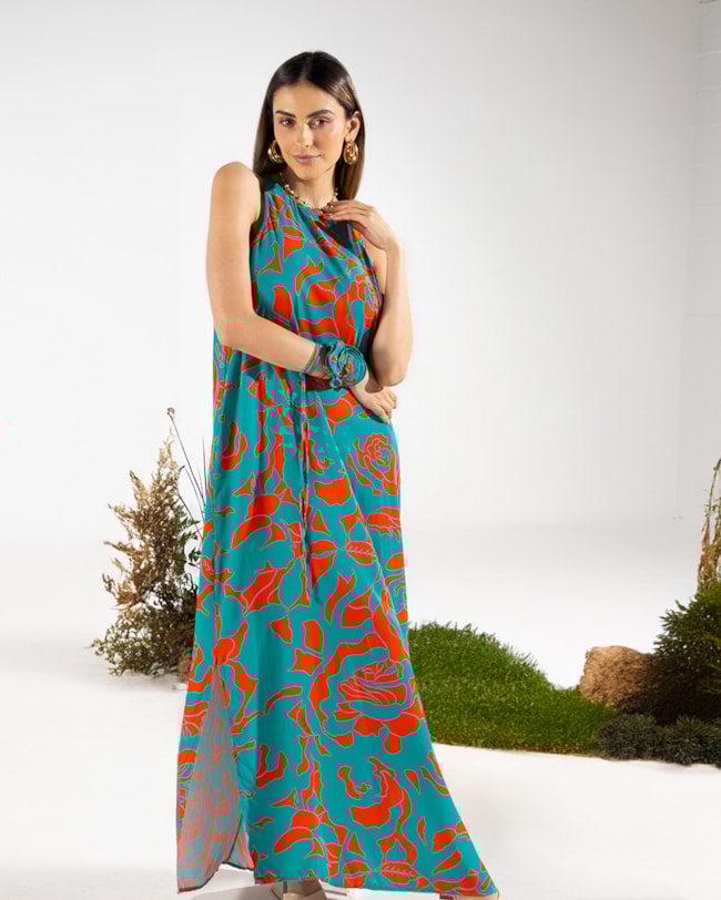 Vestido Longo em Viscose com Abertura Lateral - Cereja Rosa - Carrot-a7229b7c-7c74-494b-beb7-0331108f40a2