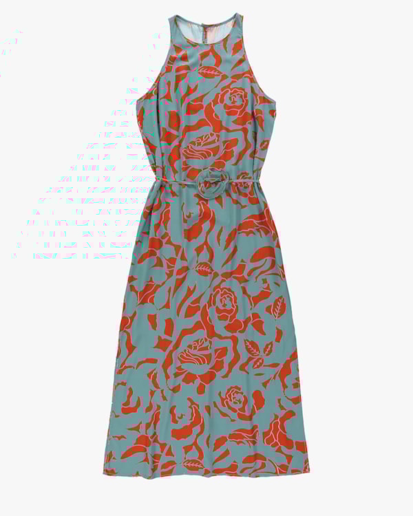 Vestido Longo em Viscose com Abertura Lateral - Cereja Rosa - Carrot M