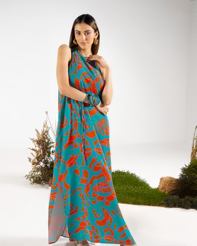 Vestido Longo em Viscose com Abertura Lateral - Cereja Rosa - Carrot M-74499bce-238b-4a21-9f3c-90b811d60e5b