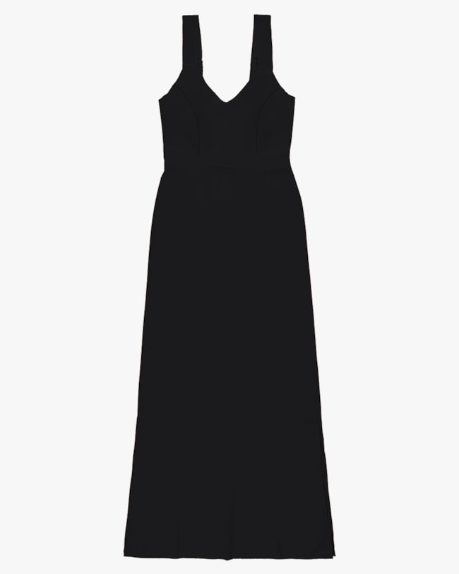 Vestido Longo em Viscose com Abertura Lateral - Cereja Rosa - Preto-bddce8c3-2a18-403f-9b57-f5d32c1c6cf6