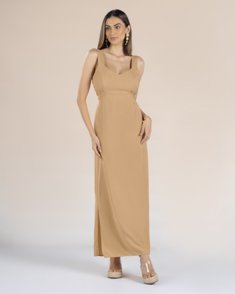 Vestido Longo em Viscose com Abertura Lateral - Cereja Rosa - Trufa