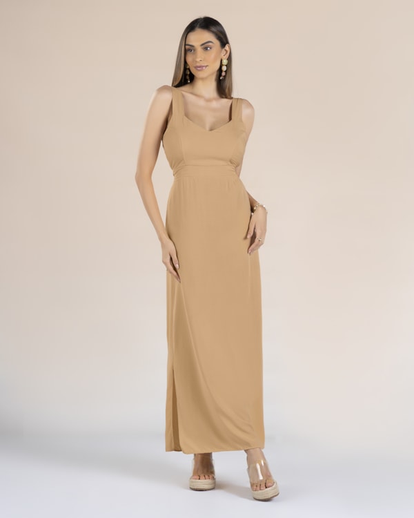 Vestido Longo em Viscose com Abertura Lateral - Cereja Rosa - Trufa