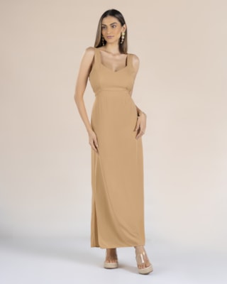 Vestido Longo em Viscose com Abertura Lateral - Cereja Rosa - Trufa G