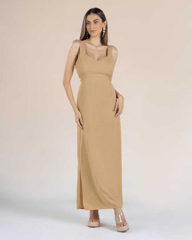 Vestido Longo em Viscose com Abertura Lateral - Cereja Rosa - Trufa G-e828556a-e2bf-4bd6-8a05-812a3ac18034