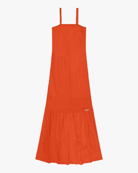 Vestido Longo em Viscose com Alça Ajustável Cereja Rosa Laranja