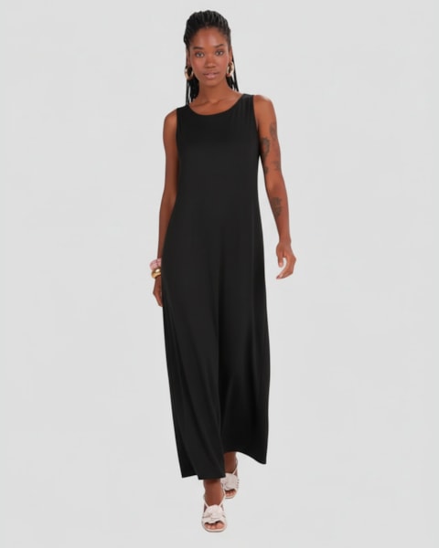 Vestido Longo em Viscose com Fenda Cereja Rosa Preto