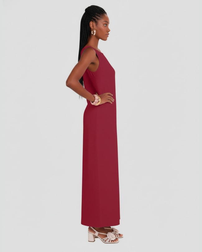 Vestido Longo em Viscose com Fenda Cereja Rosa Vermelho-4b5a86da-c6c3-420e-920c-59b24ff28e98