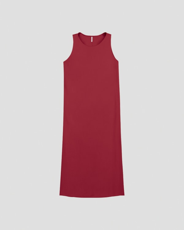 Vestido Longo em Viscose com Fenda Cereja Rosa Vermelho