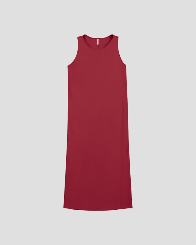 Vestido Longo em Viscose com Fenda Cereja Rosa Vermelho-7c842773-85e7-4450-816c-74ae76c618ea