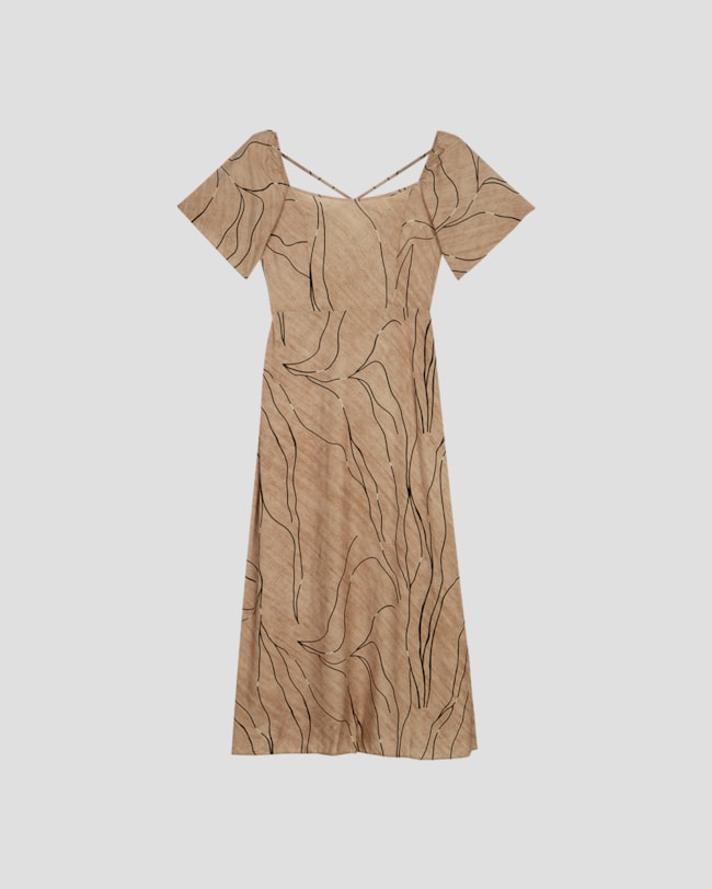 Vestido Longo em Viscose Estampada Cereja Rosa Marrom-31f6ed91-d7b9-4a61-9fe4-810dc6b578fb