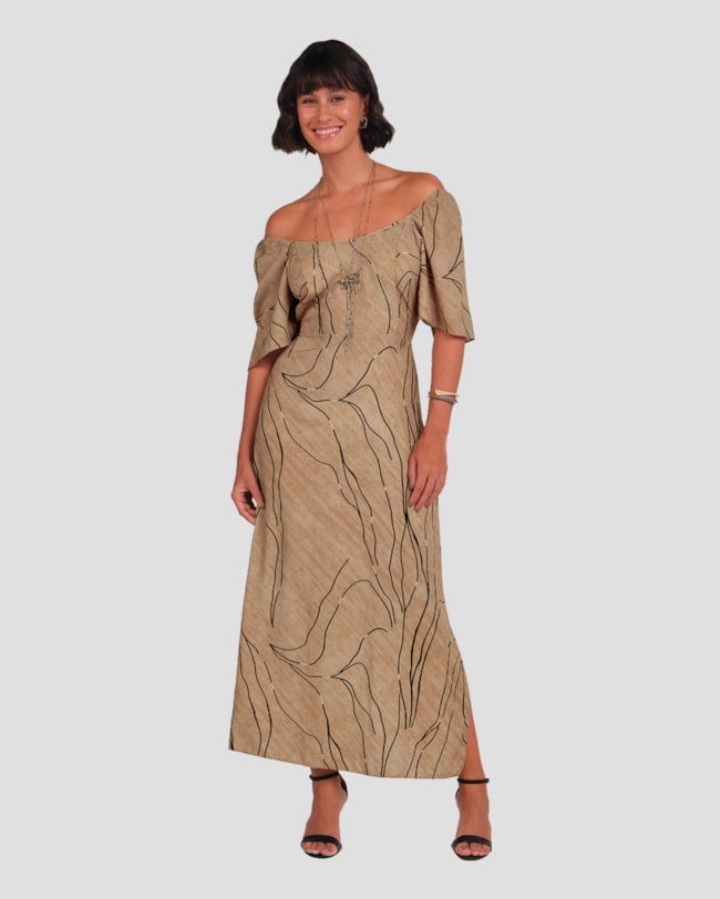 Vestido Longo em Viscose Estampada Cereja Rosa Marrom-56db112b-a3e1-49e0-927f-08e4be15aae8