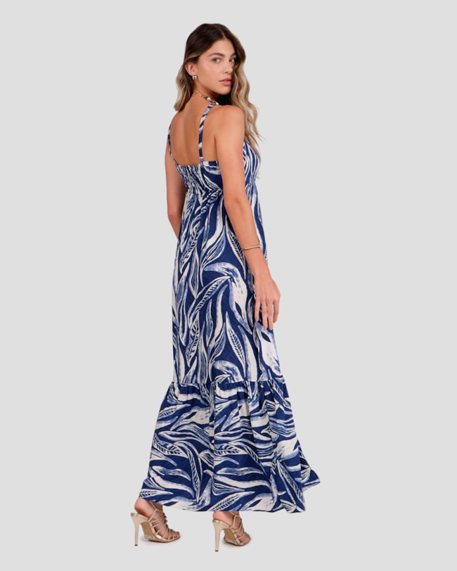 Vestido Longo Estampado com Alça Fina Cereja Rosa Azul-26aa6ed1-7668-4329-ab3c-9097fc7c14bc