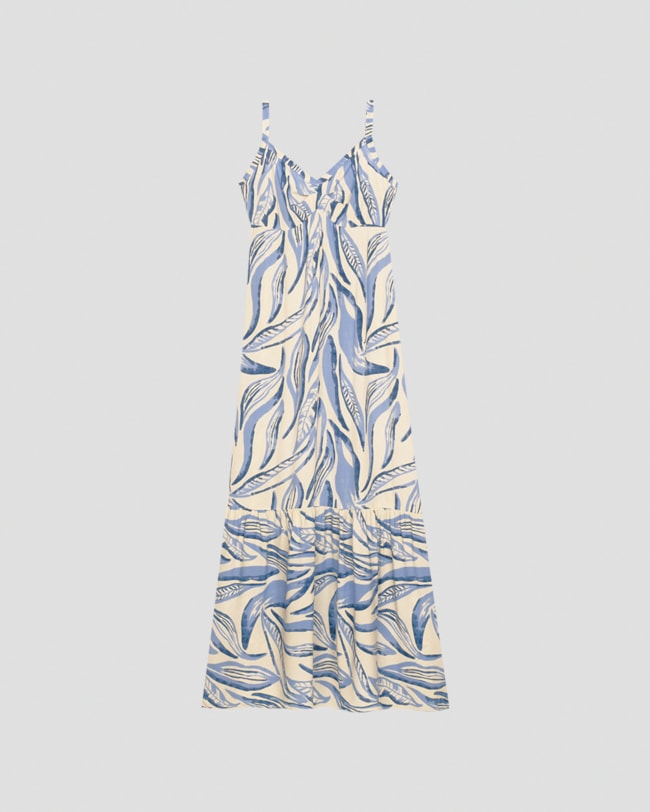 Vestido Longo Estampado com Alça Fina Cereja Rosa Creme-588f0929-e2ad-4de6-a708-86b1ae972a88