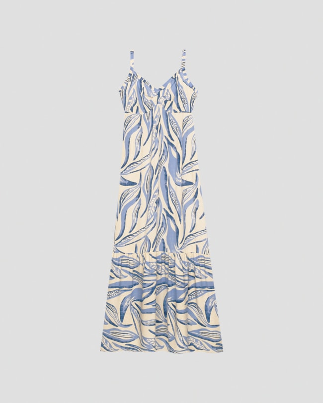 Vestido Longo Estampado com Alça Fina Cereja Rosa Creme-9618c75c-1257-4663-a0cc-17f8e6e35e27