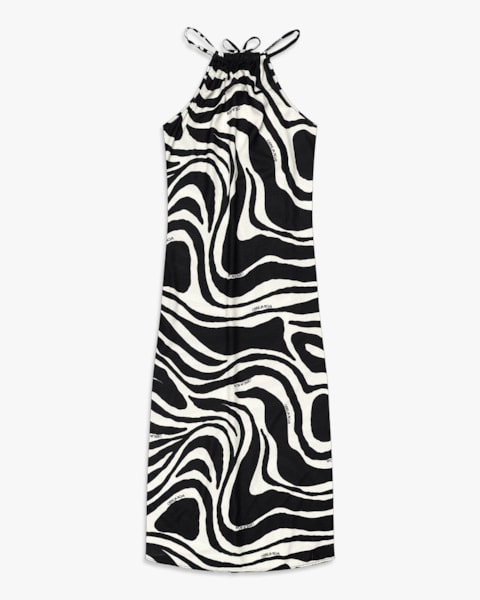 Vestido Longo Estampado em Crepe Favo - Cereja Rosa - Natural