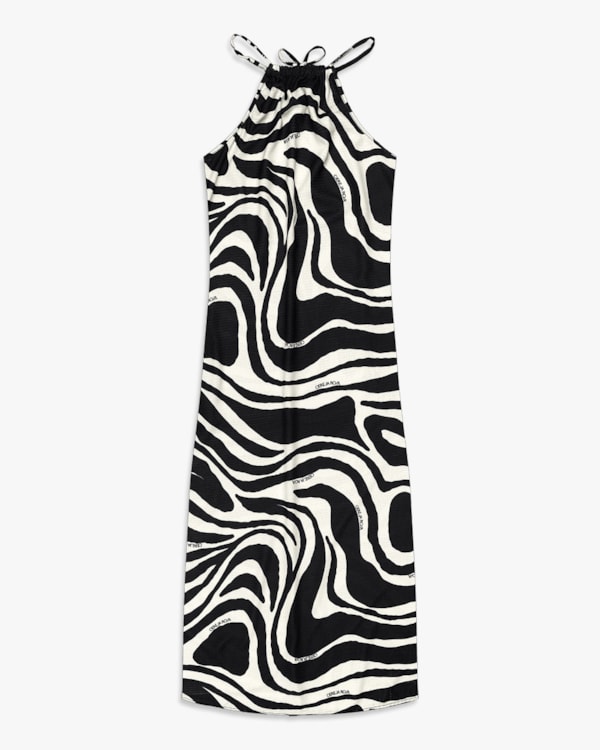 Vestido Longo Estampado em Crepe Favo - Cereja Rosa - Natural-P