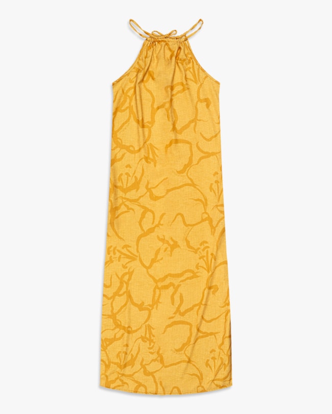 Vestido Longo Estampado em Crepe Favo - Cereja Rosa - Pinacolada-b8a32ffa-7beb-4426-a7f4-09f4c67ecbb7