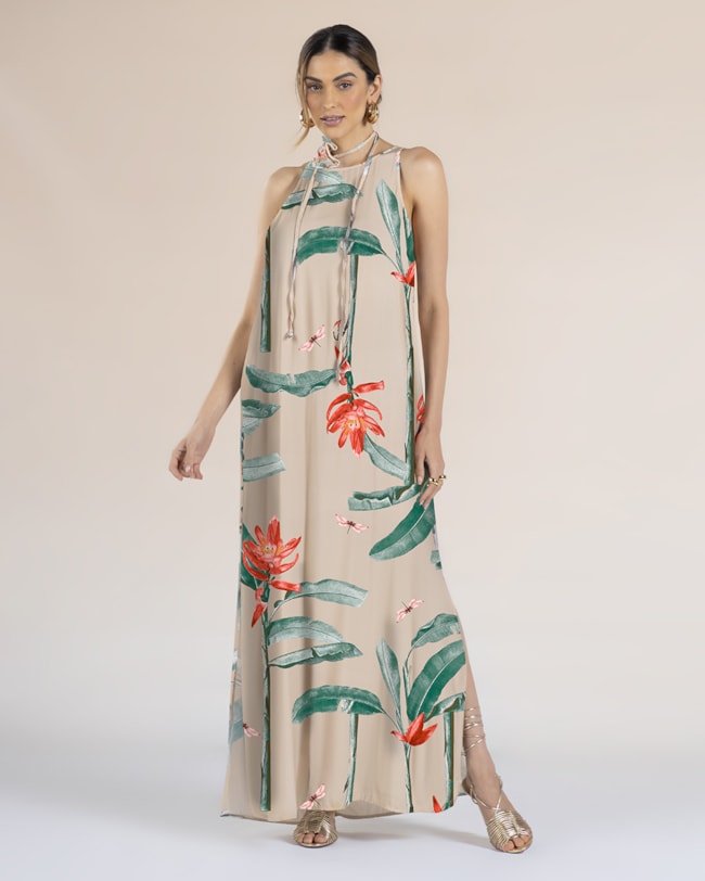 Vestido Longo Estampado em Viscose - Cereja Rosa - Deserto P-4cf5c499-275c-4300-b8e0-d2adf67bdc47