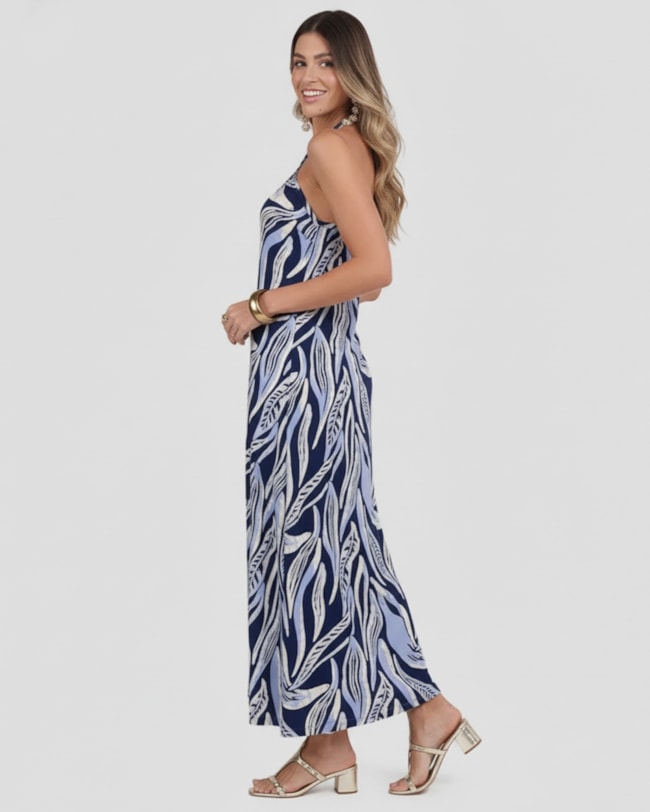 Vestido Longo Estampado Frente Única Cereja Rosa Azul-36d46070-c31b-474c-82b0-75ba01270c1f