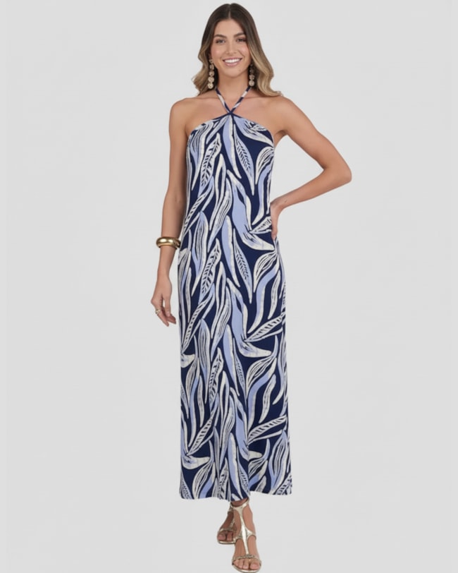 Vestido Longo Estampado Frente Única Cereja Rosa Azul-1a4646c5-5b6a-4884-9bda-7e8fe6d2075e